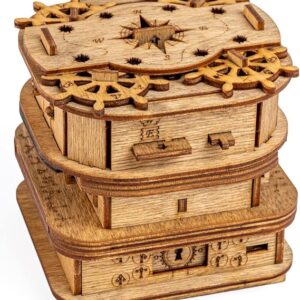 iDventure Cluebox - El Cofre de Davy Jones - Juego de Escape Room - Puzzle 3D de Madera Caja misteriosa - Caja Secreta Japonesa
