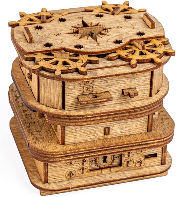 iDventure Cluebox - El Cofre de Davy Jones - Juego de Escape Room - Puzzle 3D de Madera Caja misteriosa - Caja Secreta Japonesa